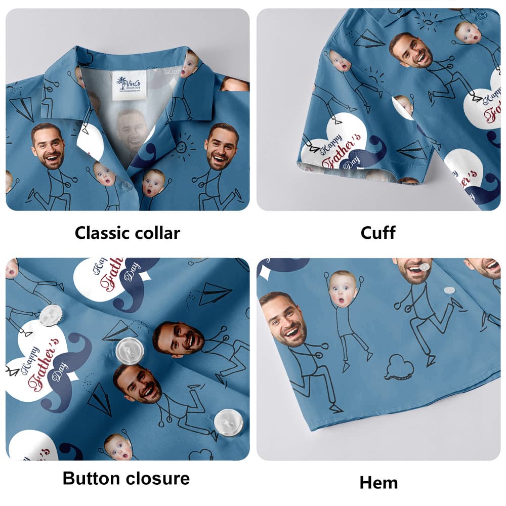 Happy Father's Day Custom Face Dad And Kids Navy Hawaiian Shirt