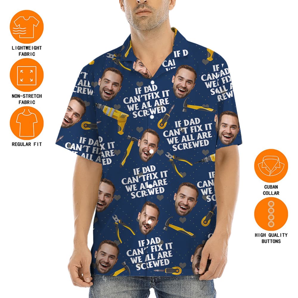 Happy Father's Day Custom Face Navy Hawaiian Shirt