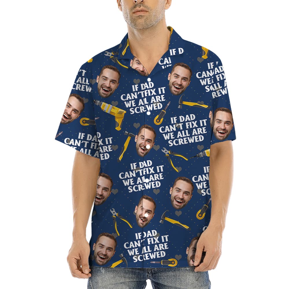 Happy Father’s Day Custom Face Navy Hawaiian Shirt (5)