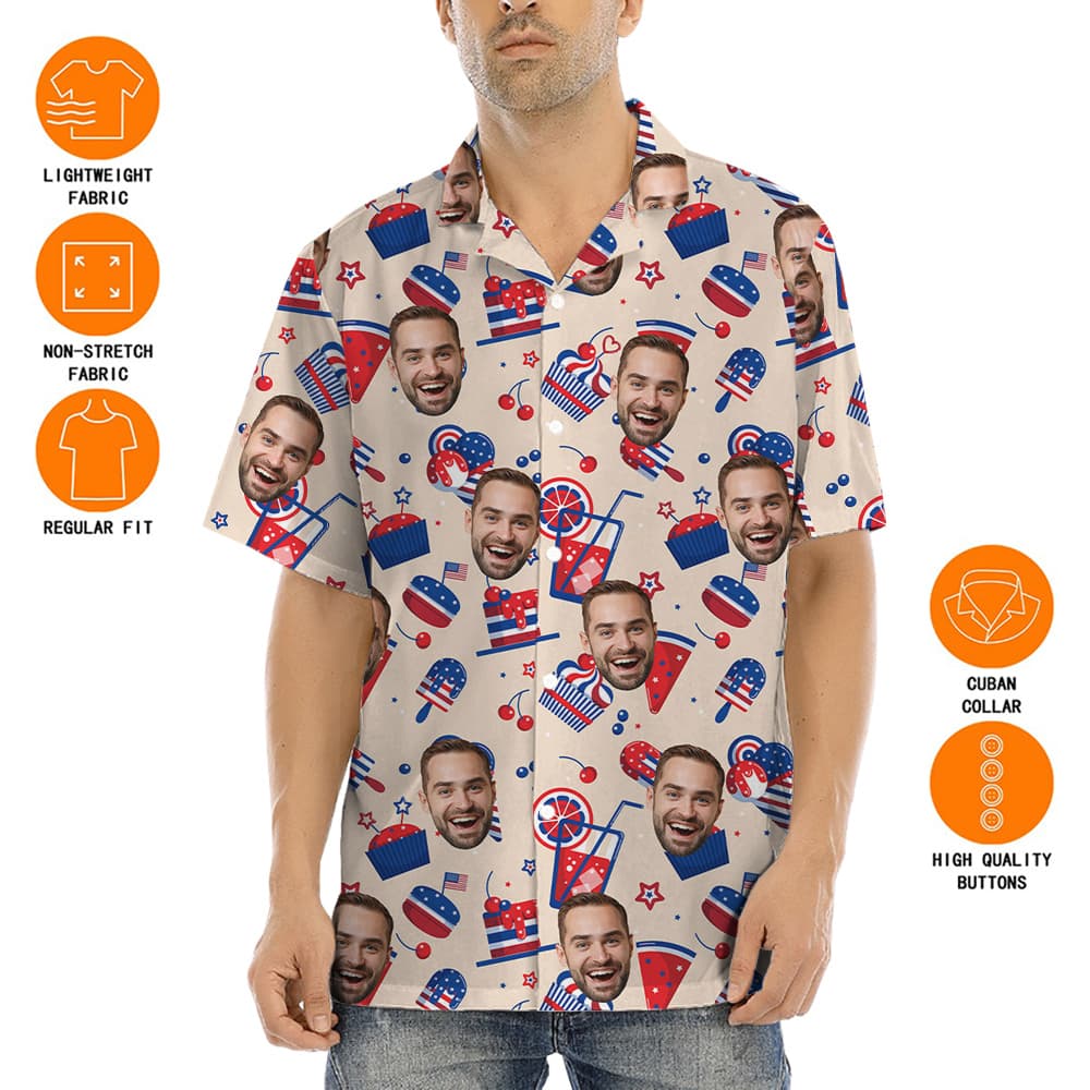 Happy Independence Day Snacks Custom Face Aloha Shirt