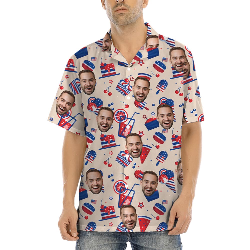 Happy Independence Day Snacks Custom Face Aloha Shirt (2)
