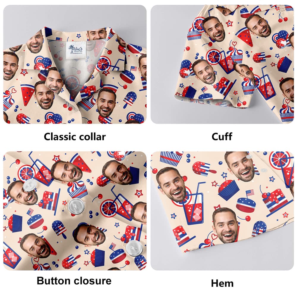 Happy Independence Day Snacks Custom Face Aloha Shirt