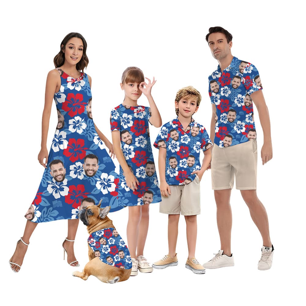 Hibiscus 4th Of July Matching Family Hawaiian Outfits With Custom Face