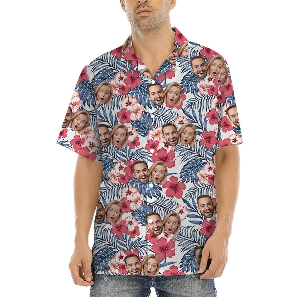 Beautiful Pink Floral on Hibiscus Floral Custom Shirt For Men With Multiple Faces is perfect for summer