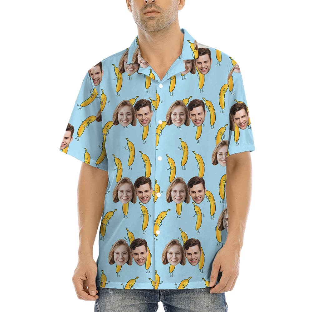 Hilarious Banana Blue Hawaiian Shirt With Up To 5 Faces1