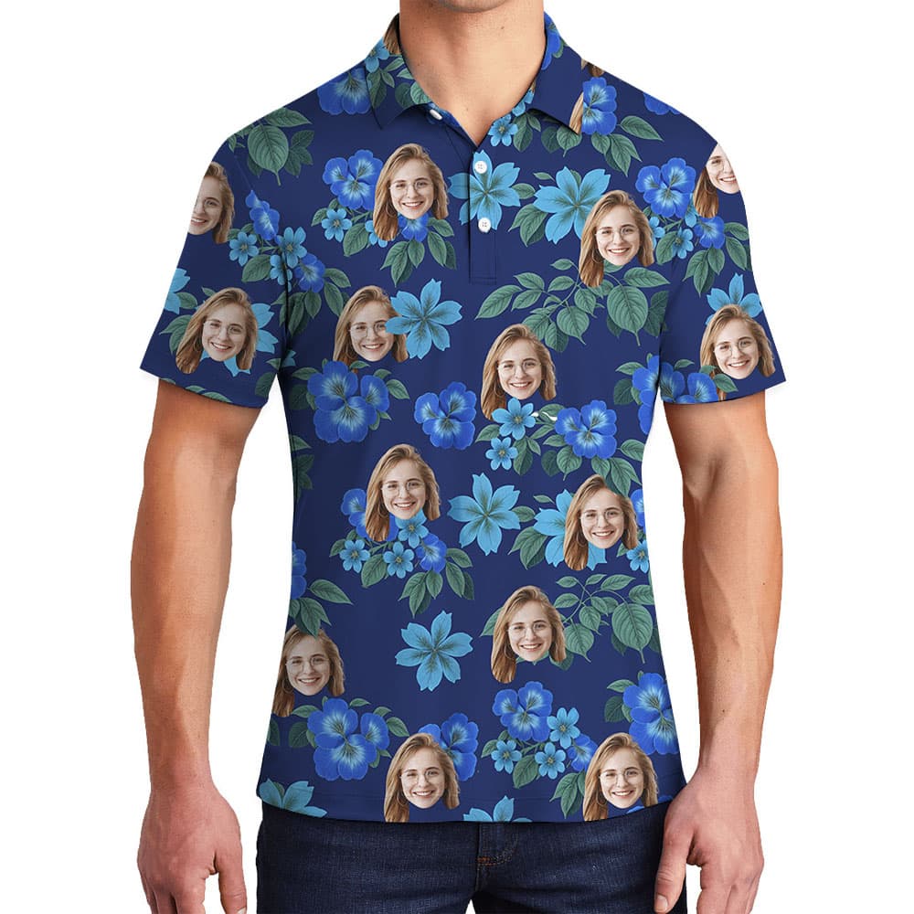 Hilarious Blue Men's Polo Shirt With 1-5 Faces1
