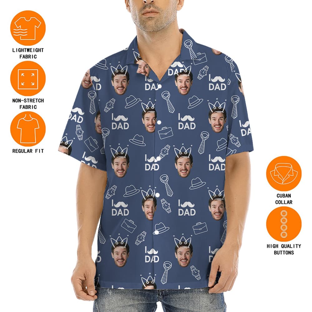 I Love Dad Custom Face Navy Hawaiian Shirt