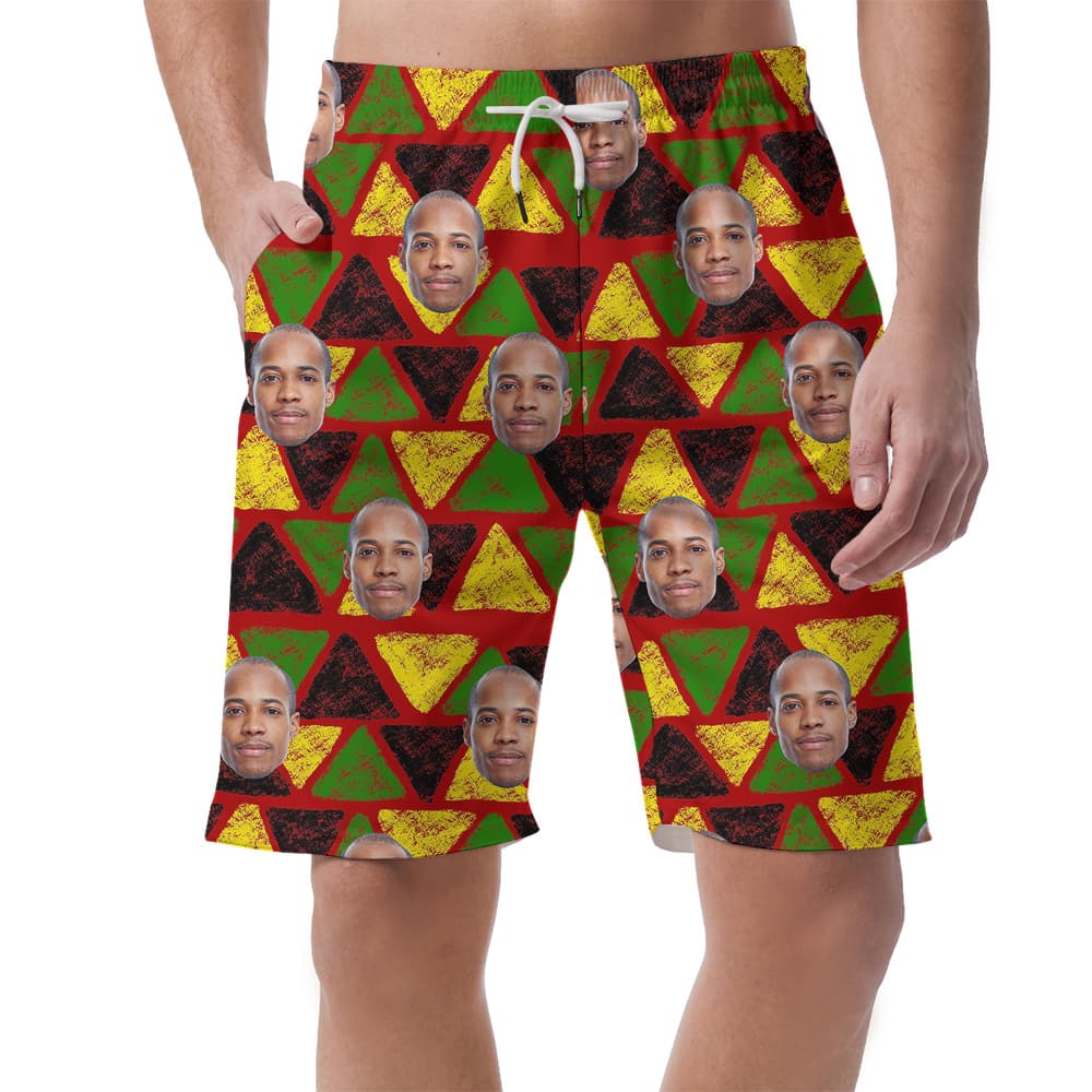 Men's Short Custom Faces on Black, Yellow, and Black Triangles