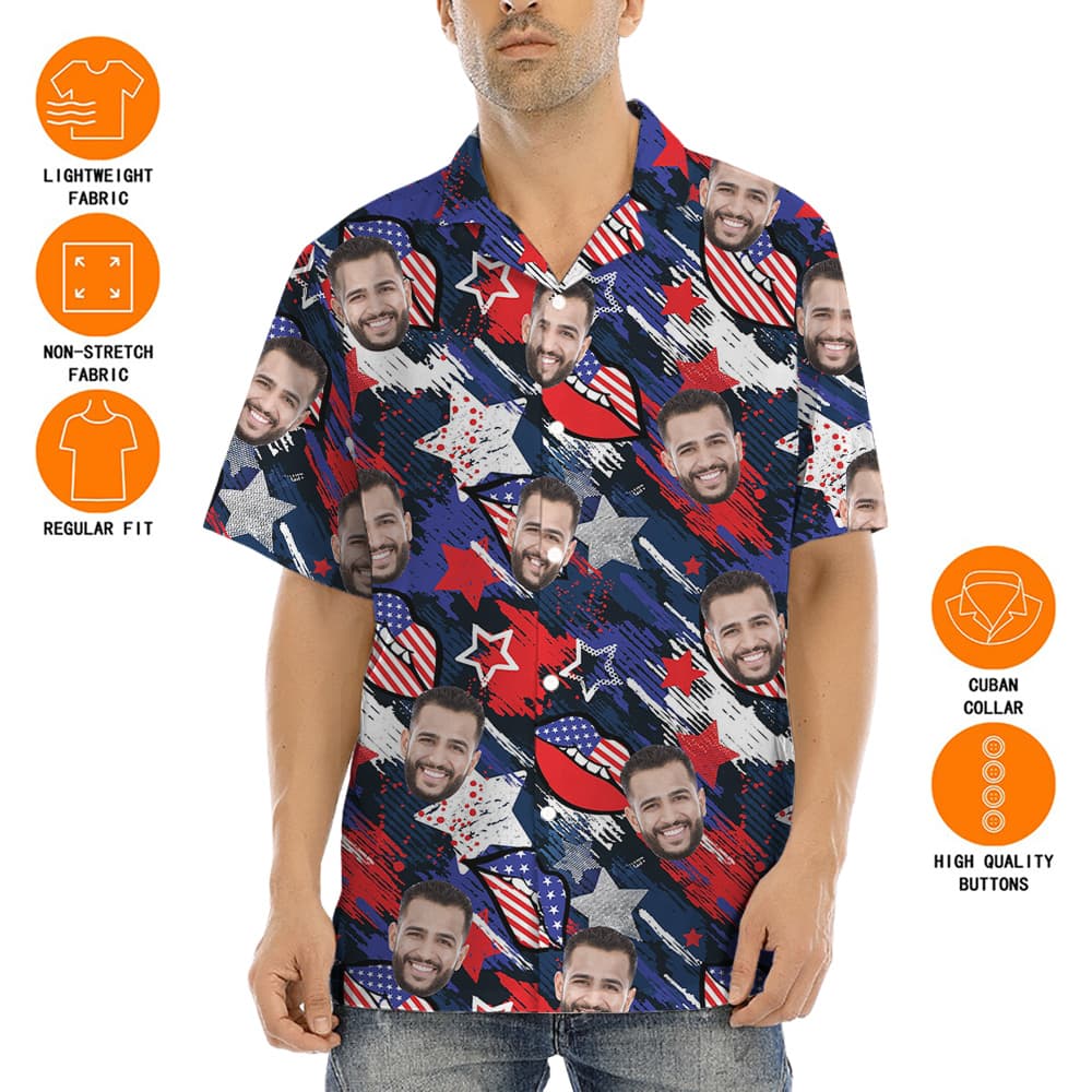 Independence Day Custom Face Blue Hawaiian Shirt