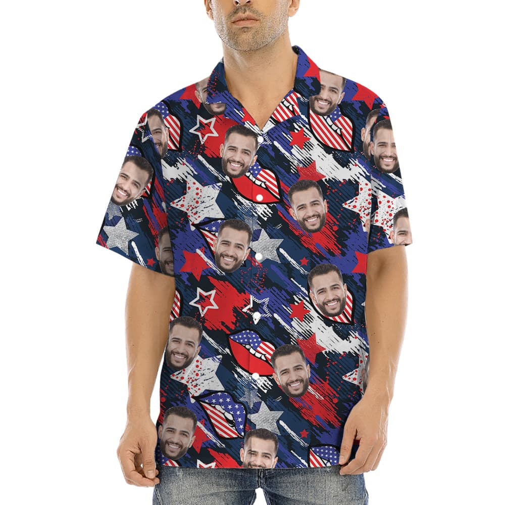 Independence Day Custom Face Blue Hawaiian Shirt (7)