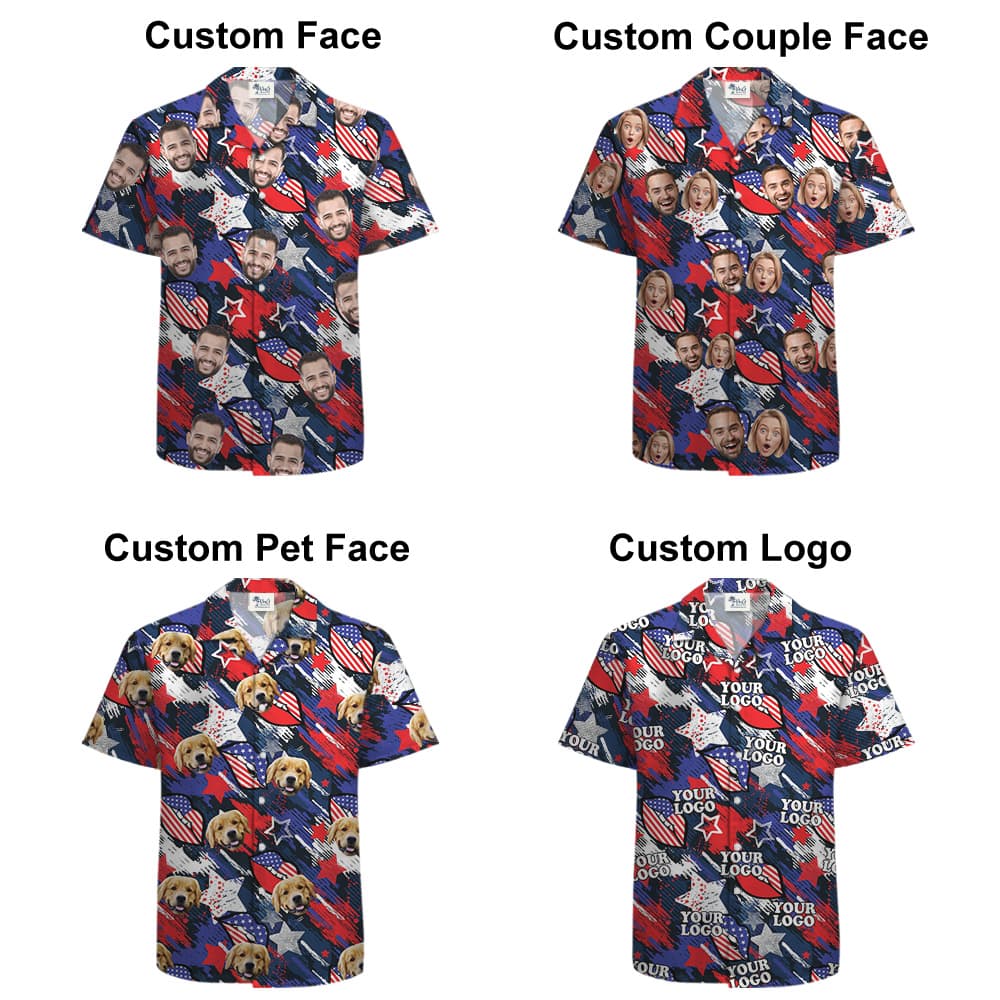 Independence Day Custom Face Blue Hawaiian Shirt