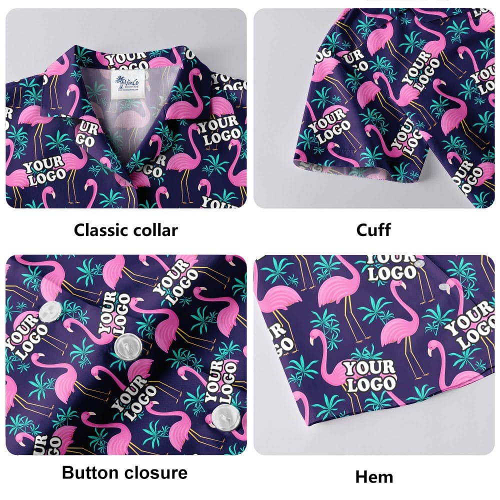Matching Custom Logo Flamingo Aloha Shirts Mens details