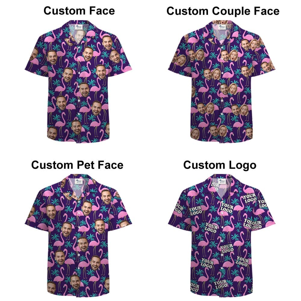 Matching Custom Logo Flamingo Aloha Shirts Mens is available in many custom style, custom face, couple face, logo or pet face