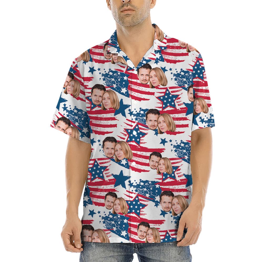 Men 4th Of July Button Up Shirt With Faces1