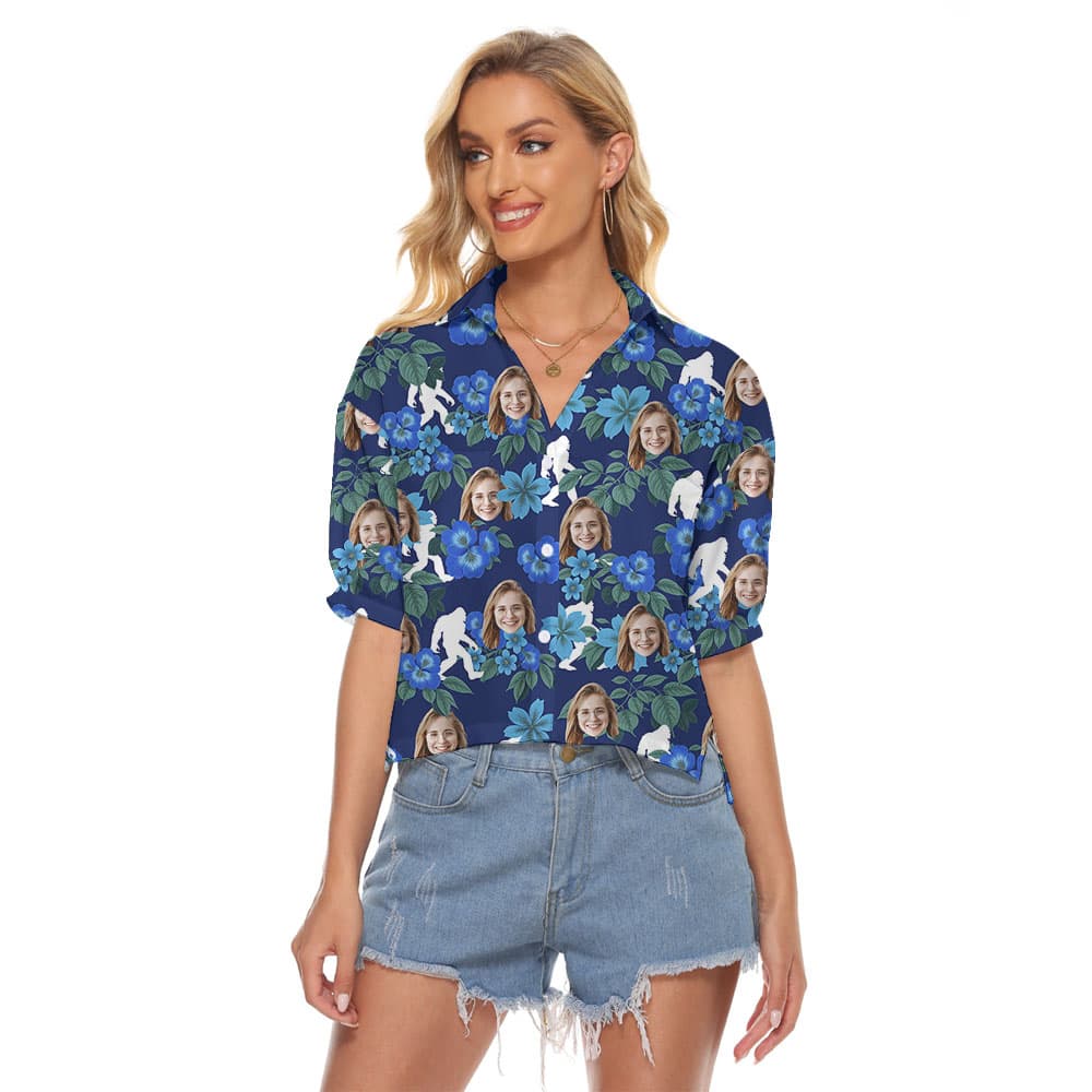 Mystery Bigfoot Women's Hawaiian Shirt With Faces1