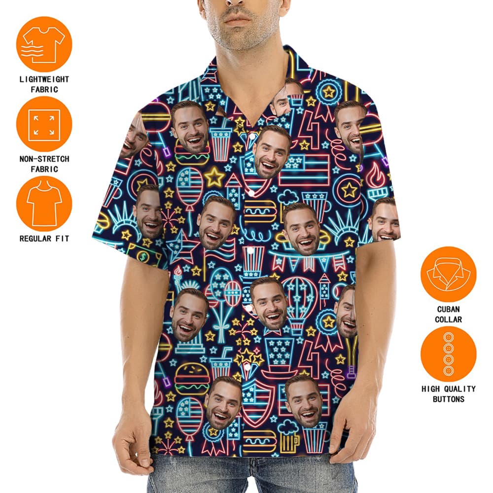 Neon 4th Of July Custom Face Hawaiian Shirt