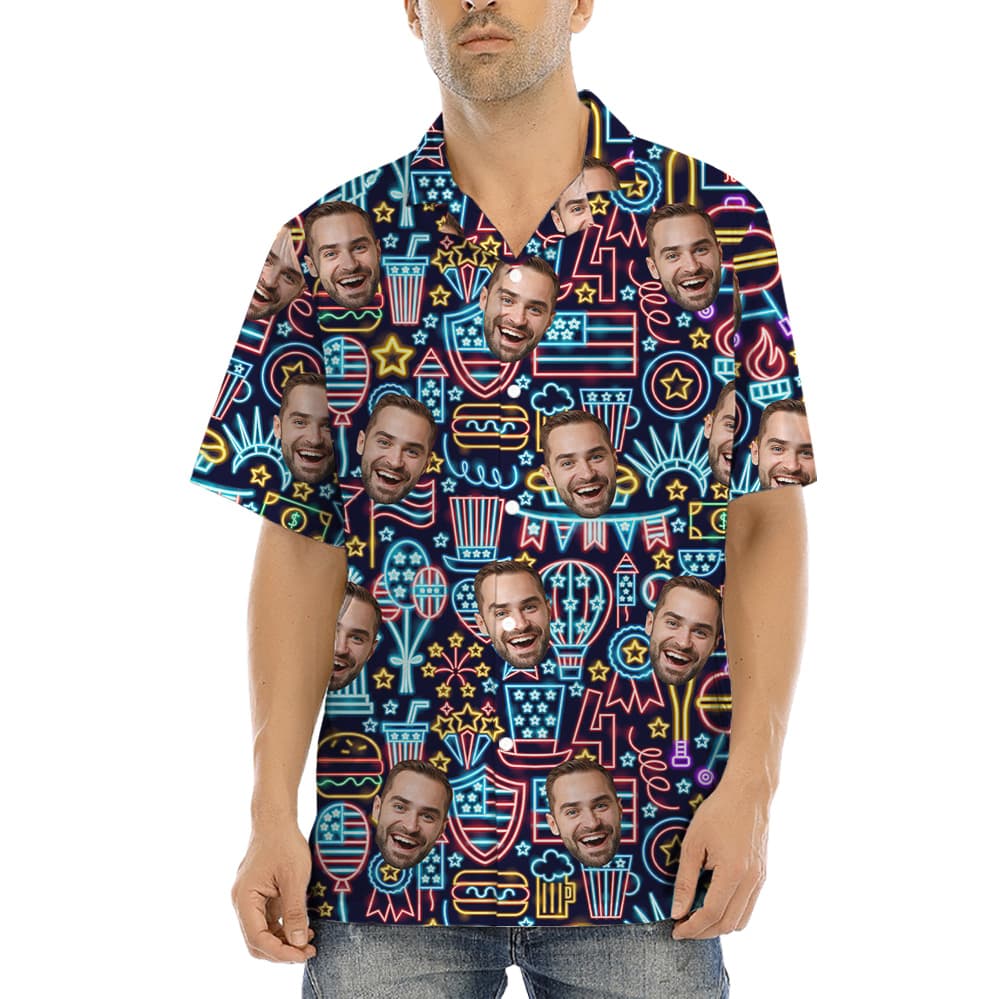 Neon 4th Of July Custom Face Hawaiian Shirt (2)