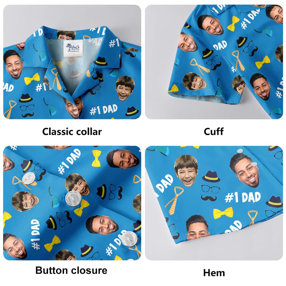 Number One Dad Custom Face Blue Hawaiian Shirt