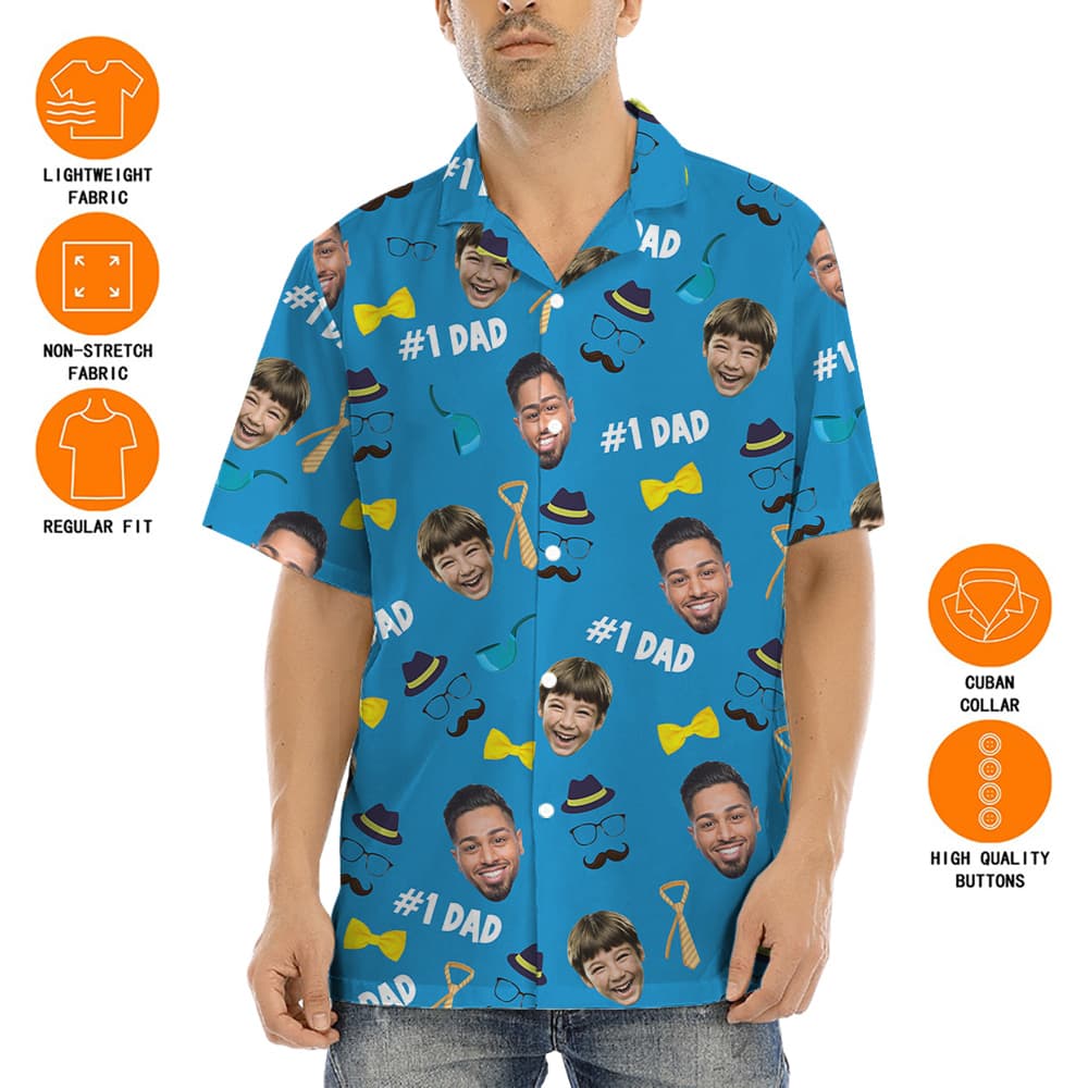 Number One Dad Custom Face Blue Hawaiian Shirt