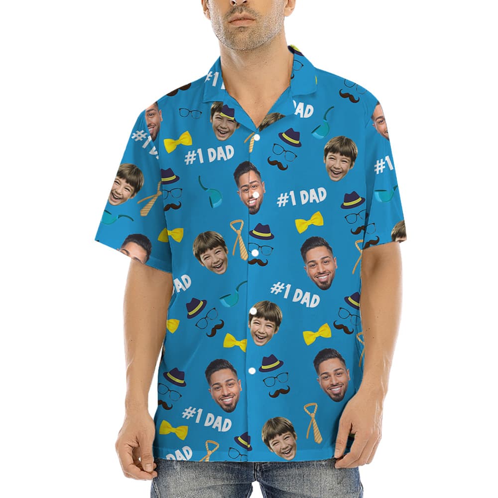 Number One Dad Custom Face Blue Hawaiian Shirt (6)