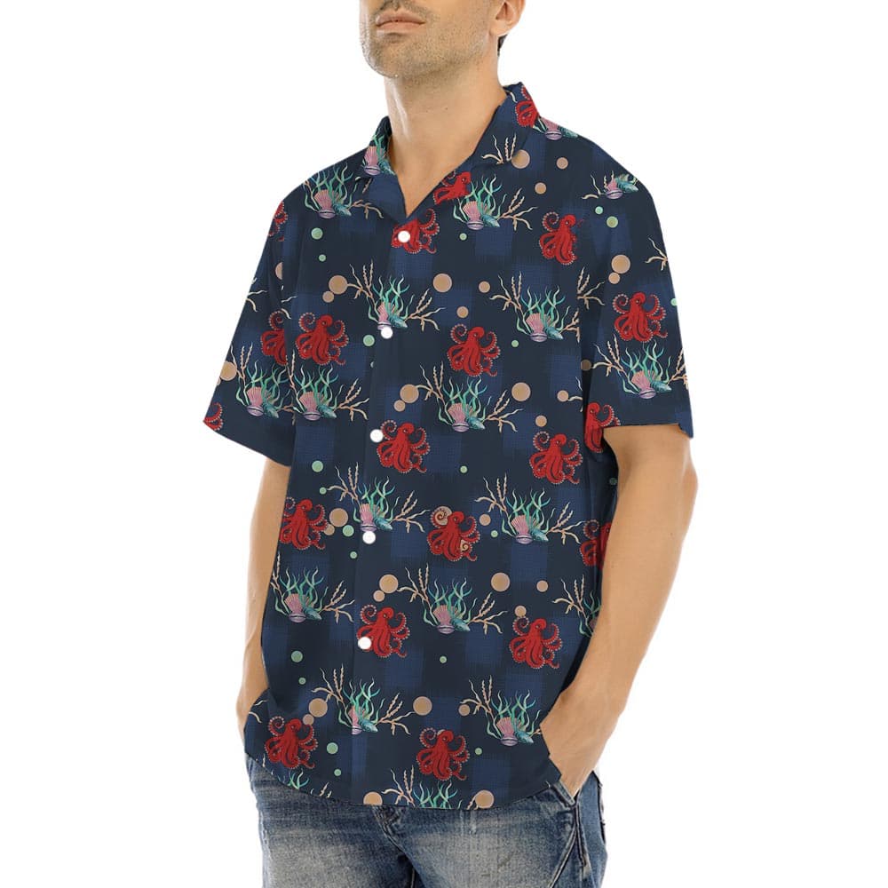 Octopus Ocean Hawaiian Shirt For Men Navy