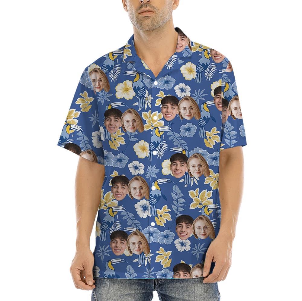Parrot Floral Hawaiian Button Up Shirt With 1-5 Faces1