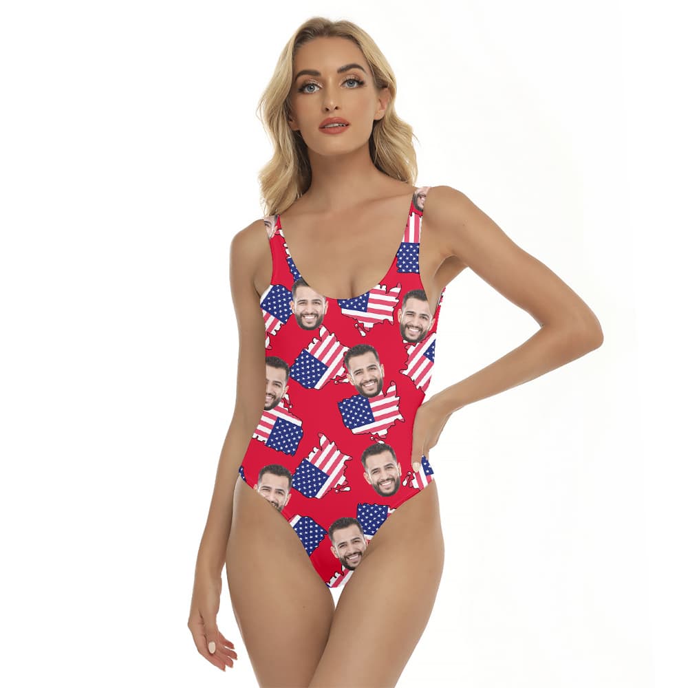 Patriotic American Maps Custom Face Hawaiian Swimsuit