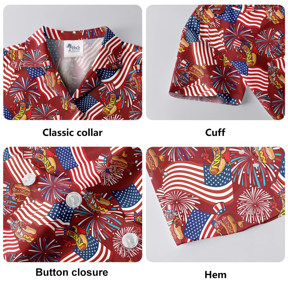 Patriotic Hotdog 4th Of July Red Aloha Shirt