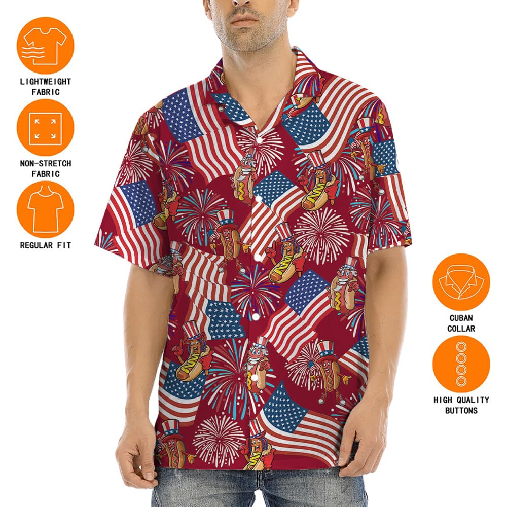 Patriotic Hotdog 4th Of July Red Aloha Shirt
