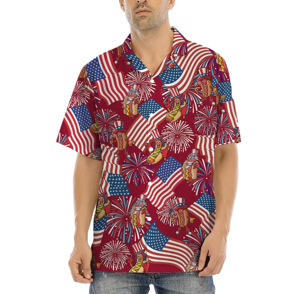 Patriotic Hotdog 4th Of July Red Aloha Shirt (4)