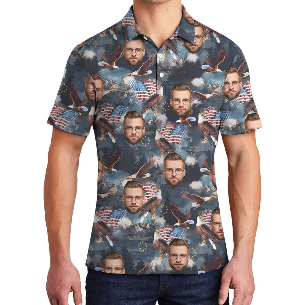 Patriotic Men's Collared Shirt With Faces And 4th Of July Print1