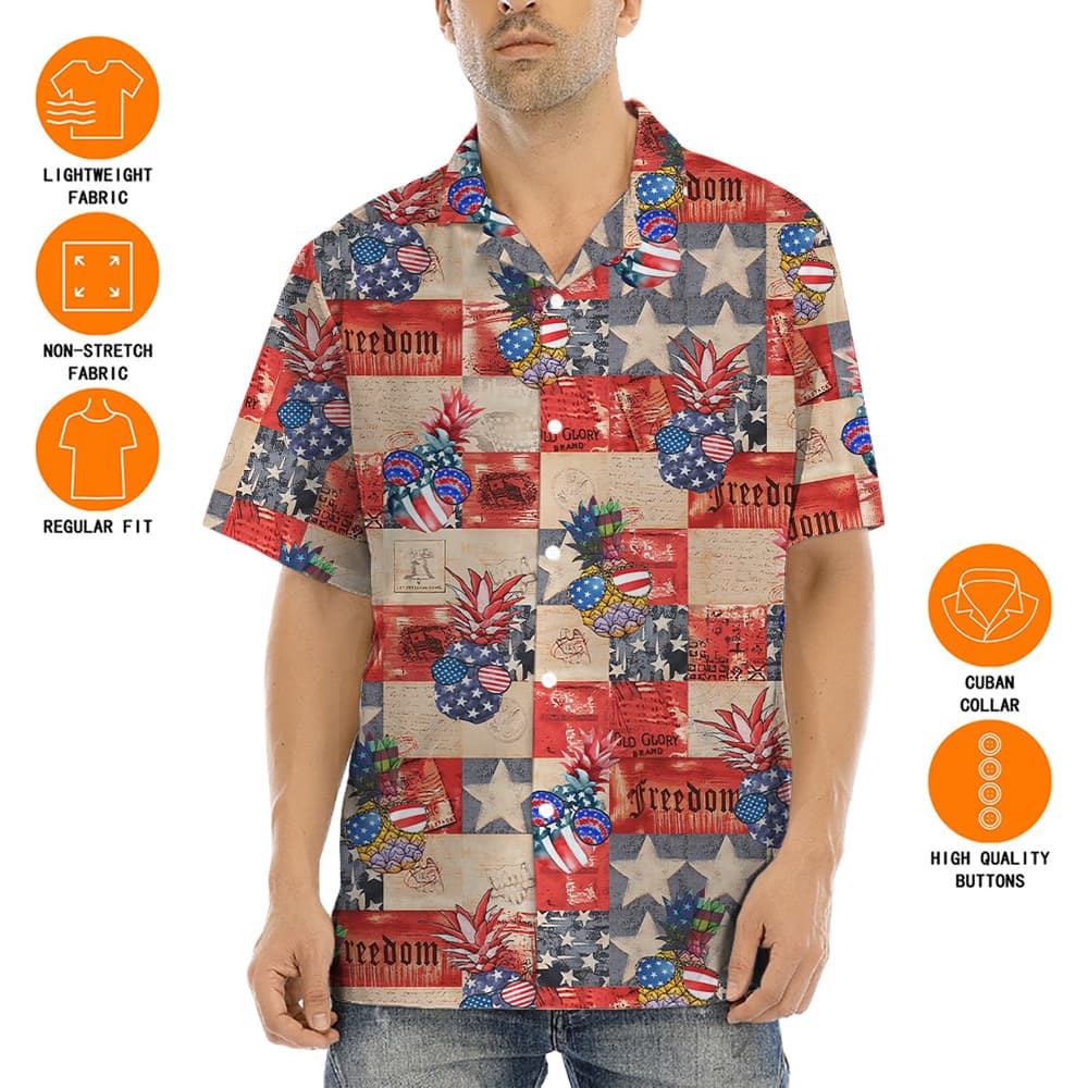 Patriotic Pineapple Hawaiian Button Up Shirt
