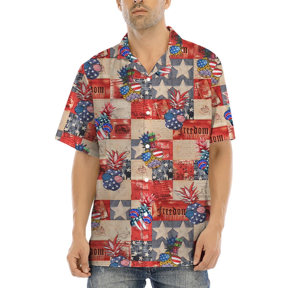 Patriotic Pineapple Hawaiian Button Up Shirt (2)