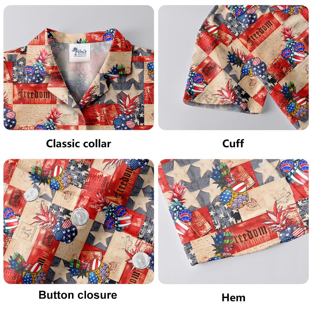 Patriotic Pineapple Hawaiian Button Up Shirt
