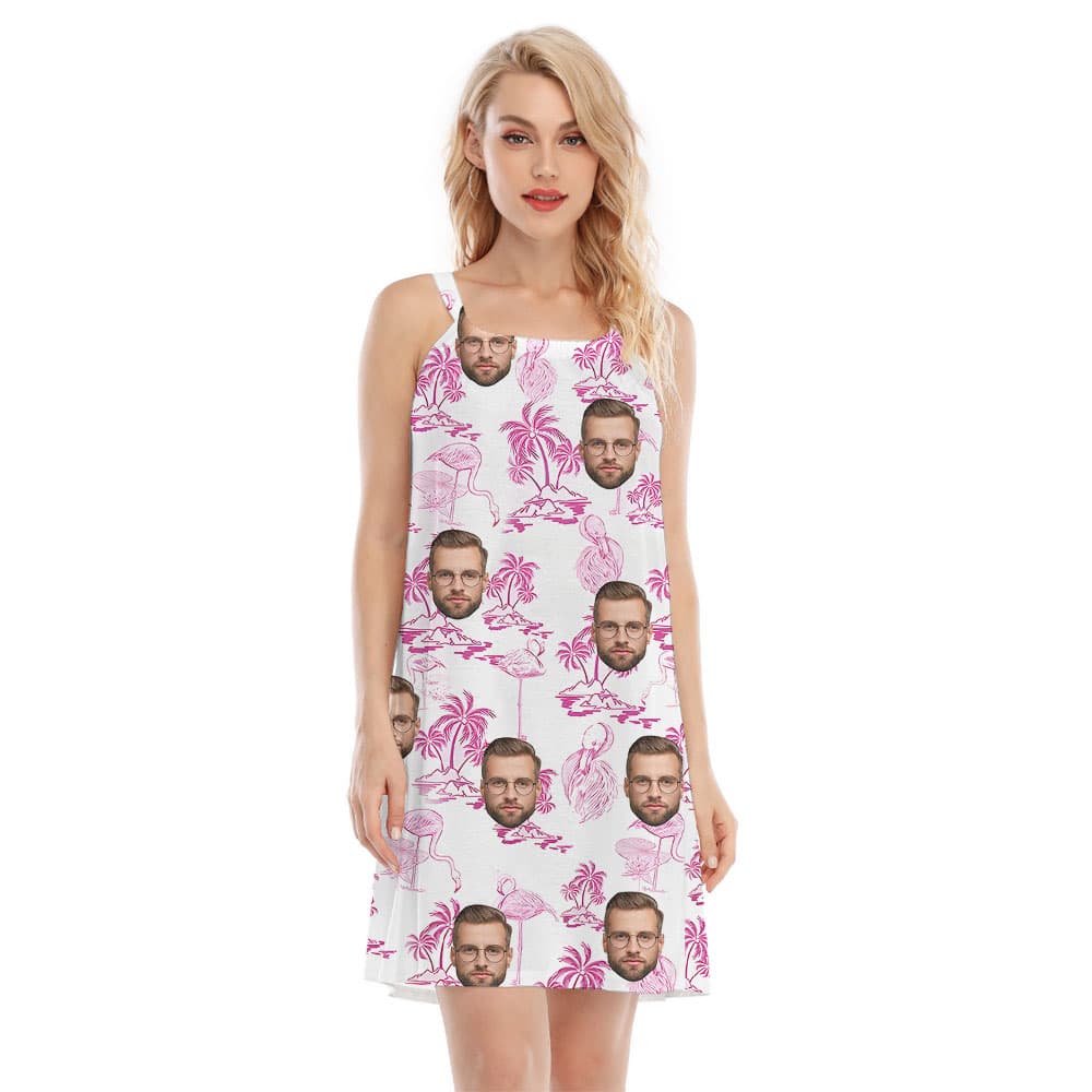 Personalized Flamingo And Beach Cami Dress With Faces1