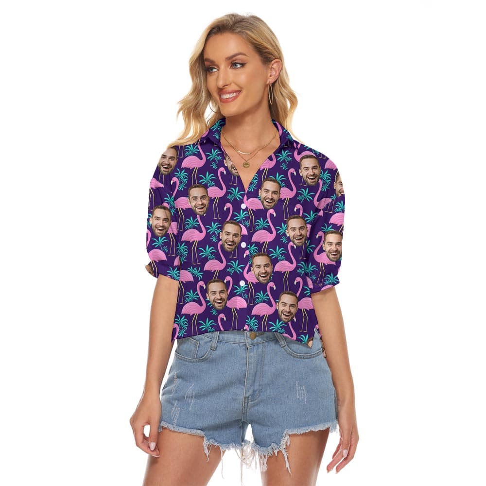 Personalized Flamingo Hawaiian Cropped Shirt With Different Faces