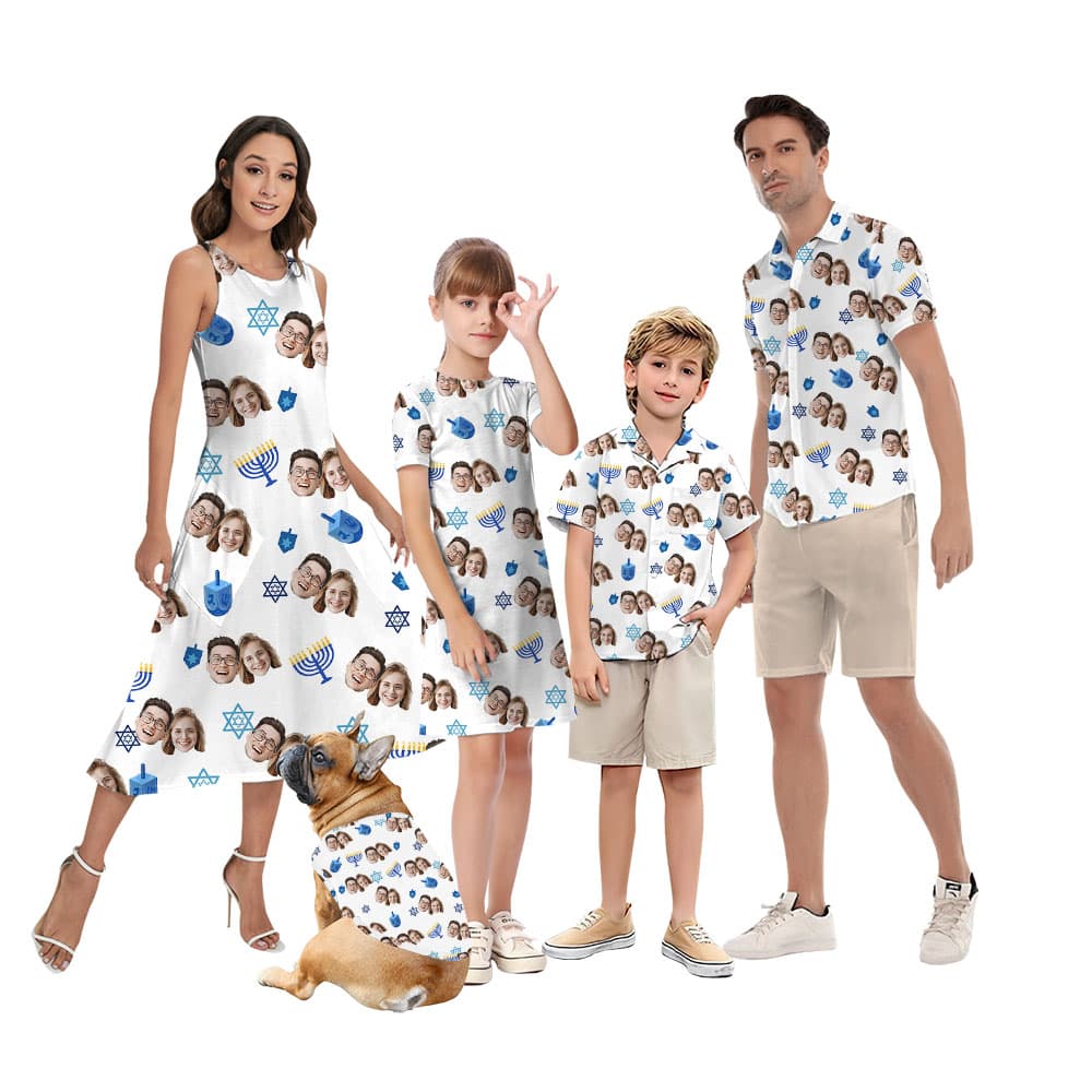 Personalized Hanukkah Matching Family Hawaiian Shirt And Dress