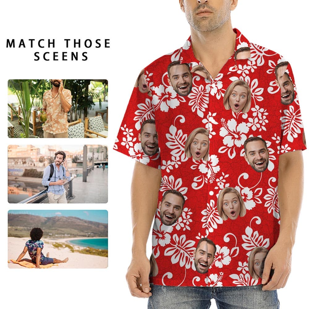 Personalized Men's Red Aloha Shirt With Logo
