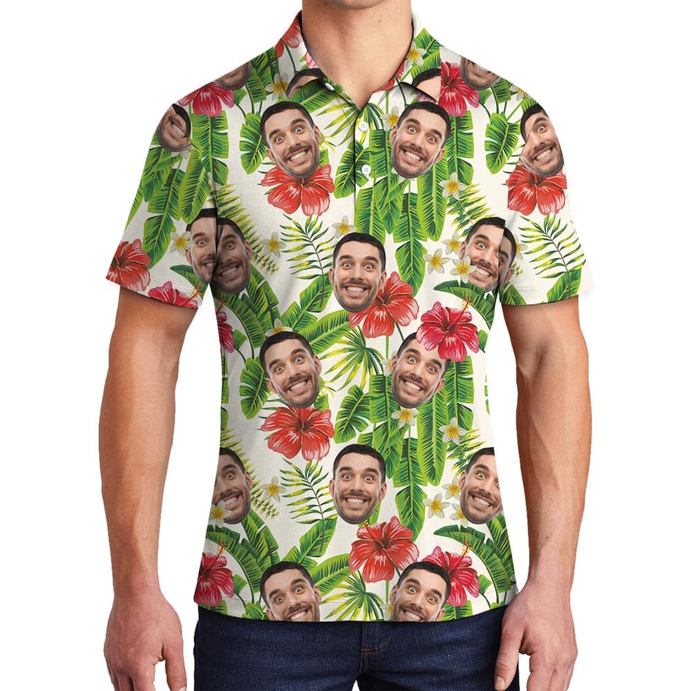 Personalized Men's Tropical Polo Golf Shirt With Faces