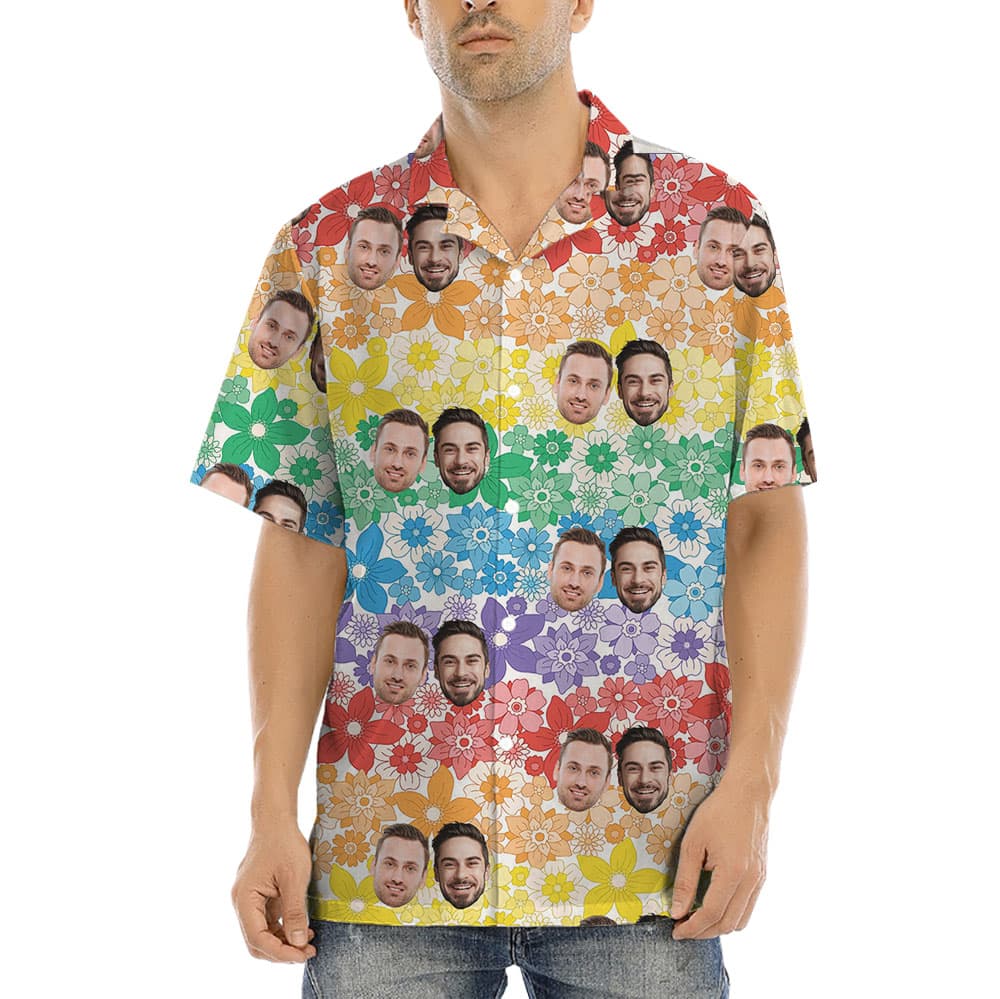 Pride Button Up Shirt With 1-5 Faces1