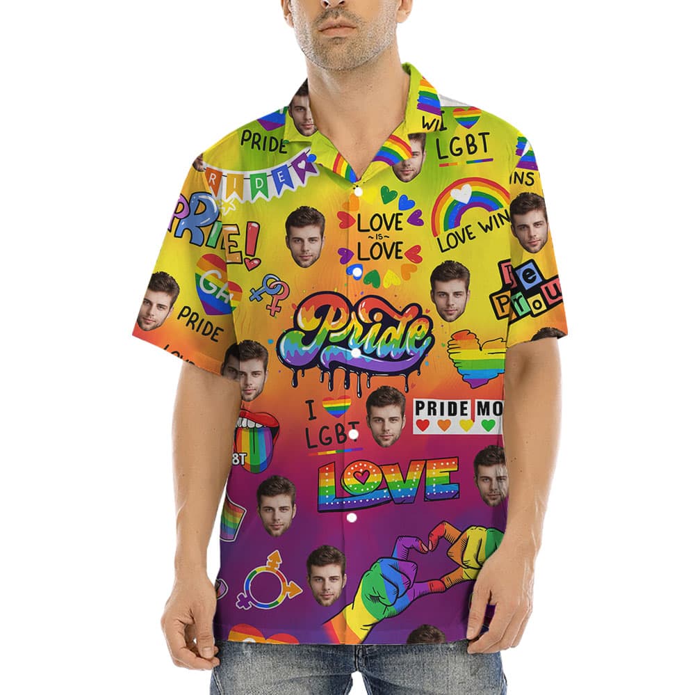 Pride Month Hawaiian Button Up Shirt With Faces1