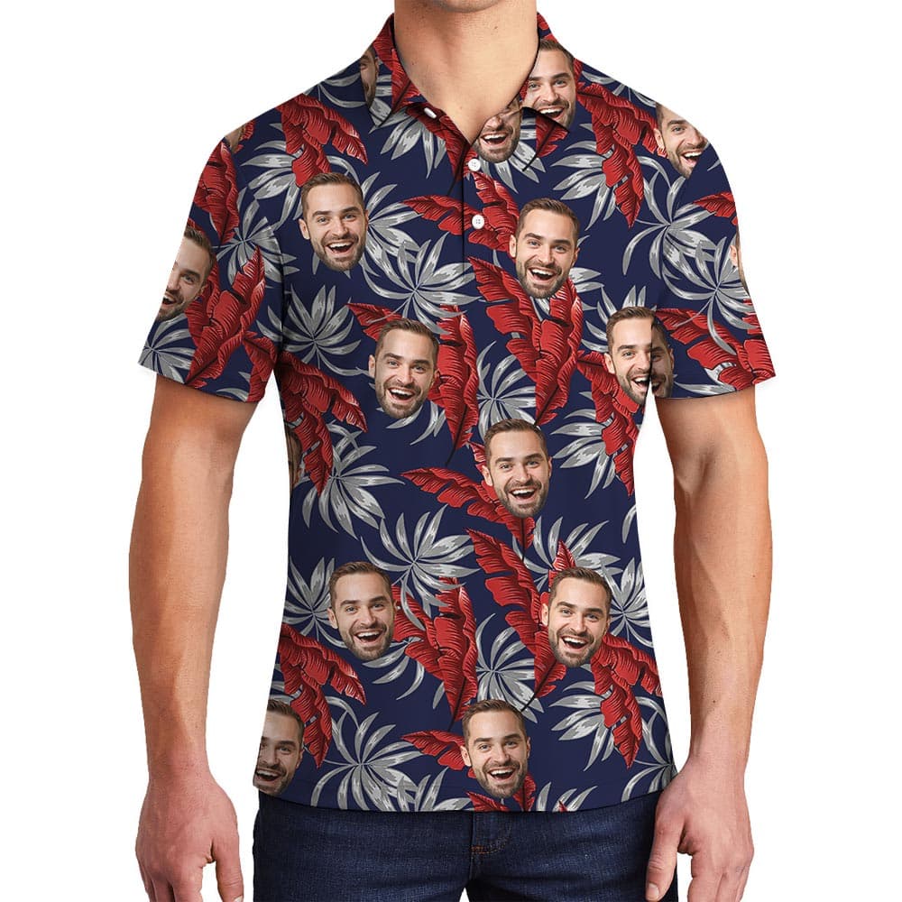Red Leaves Navy Men's Polo Shirt With Photo is a photo