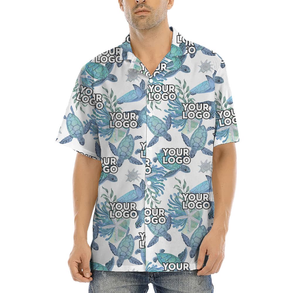 Sea Turtle Blue Hawaiian Shirt With Logo
