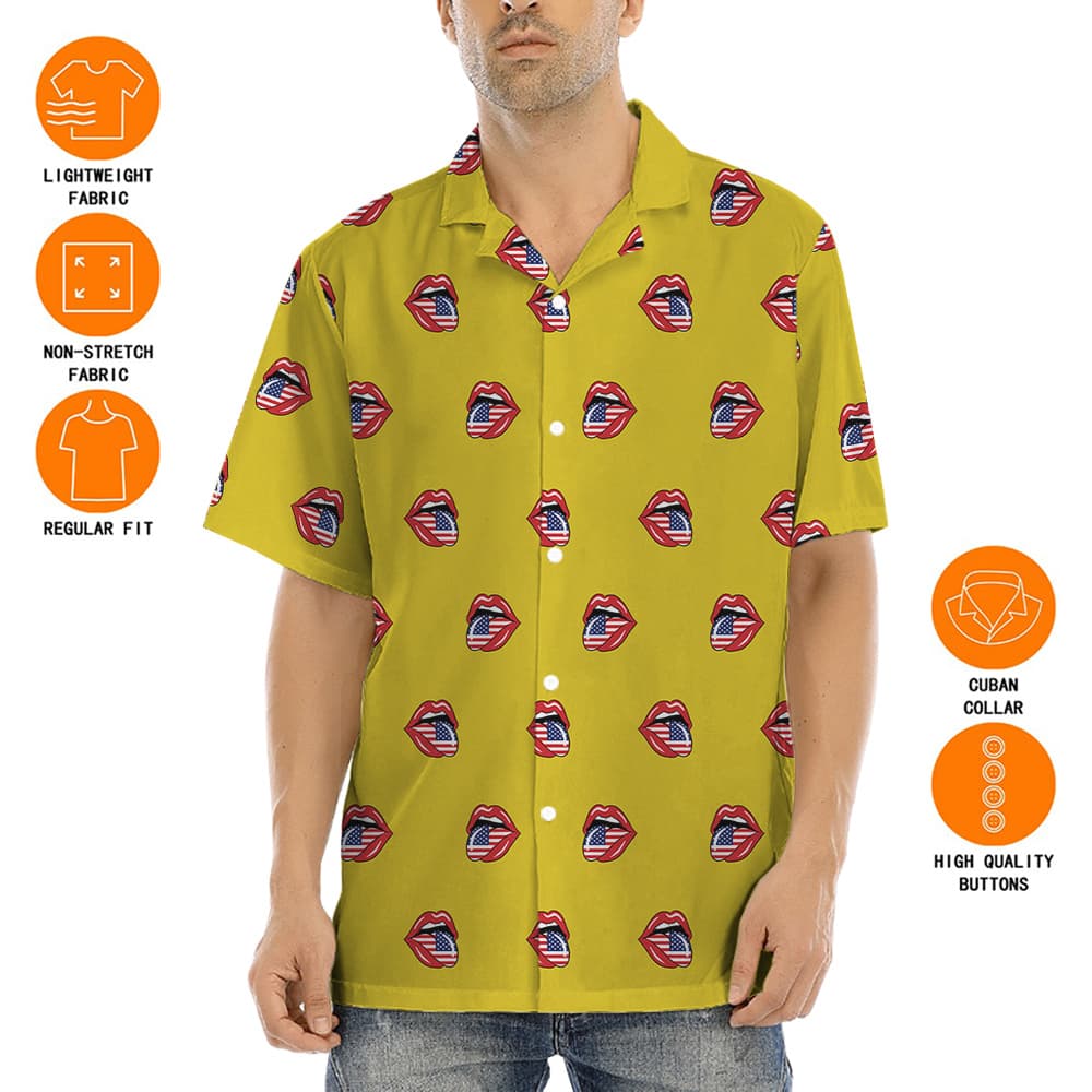 Sexy American Lips 4th Of July Yellow Hawaiian Shirt