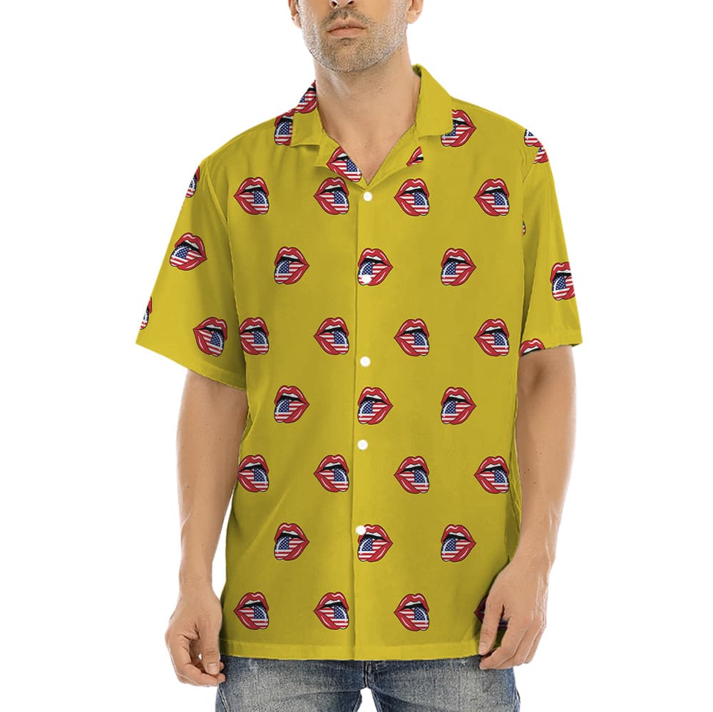 Sexy American Lips 4th Of July Yellow Hawaiian Shirt (2)
