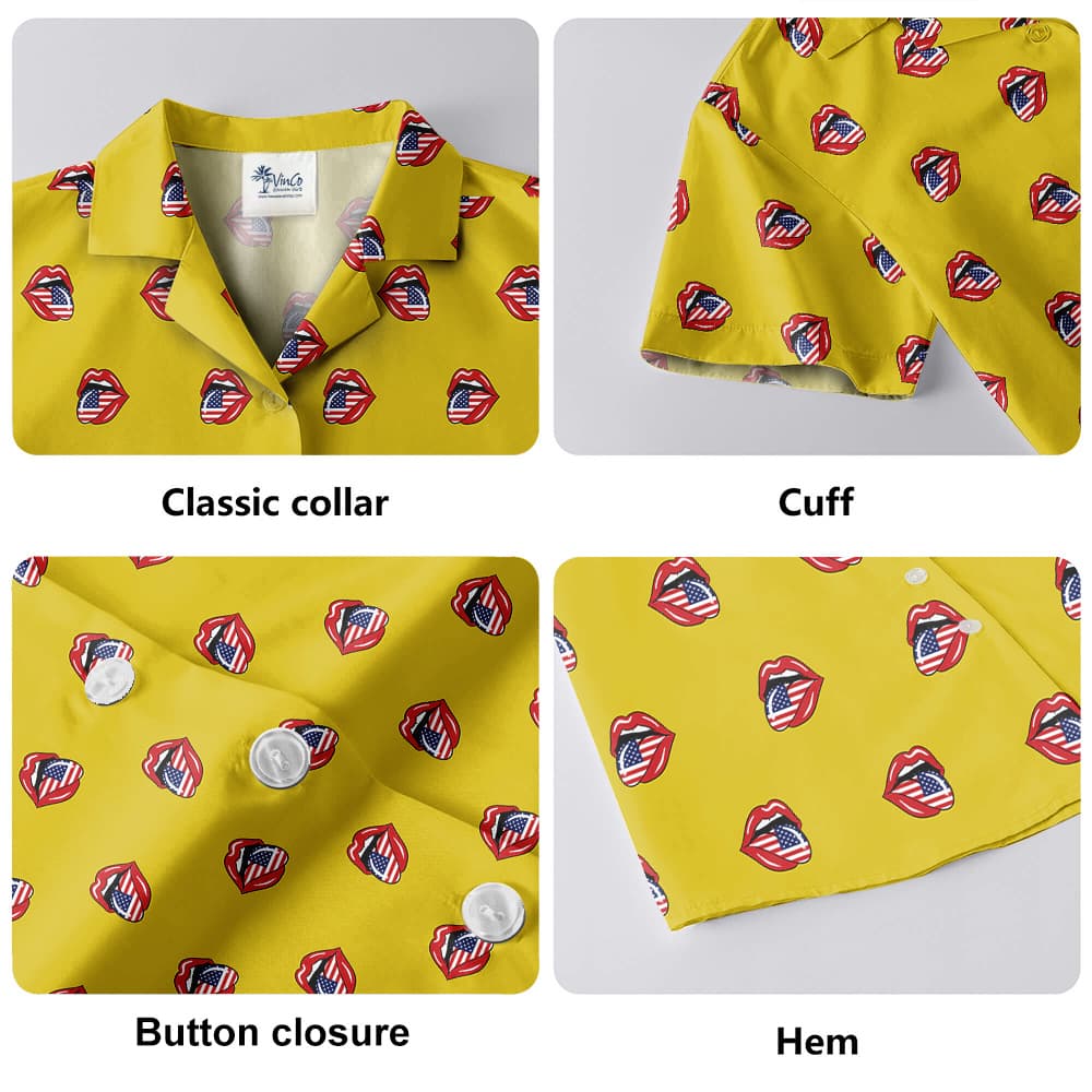 Sexy American Lips 4th Of July Yellow Hawaiian Shirt