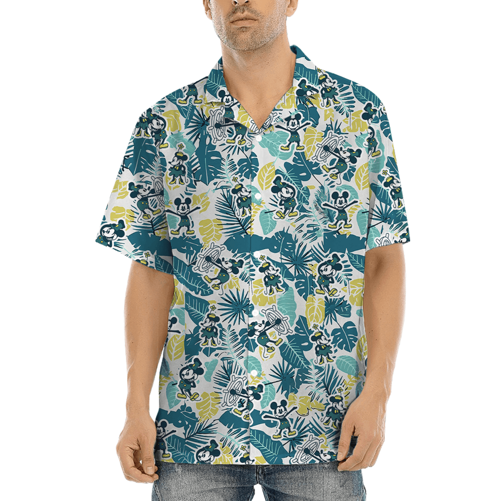 Steamboat Willie Mickey Tropical Green Aloha Shirt (1)