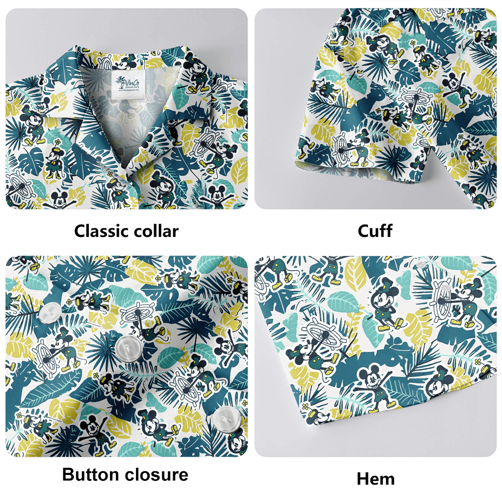 Steamboat Willie Mickey Tropical Green Aloha Shirt