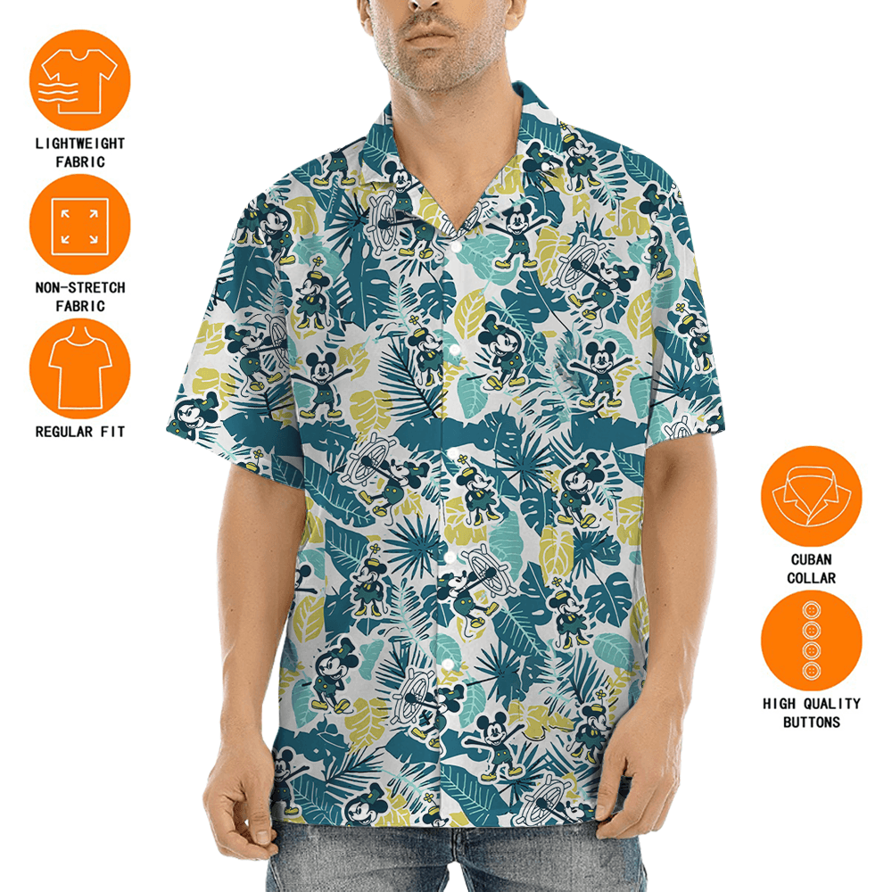 Steamboat Willie Mickey Tropical Green Aloha Shirt