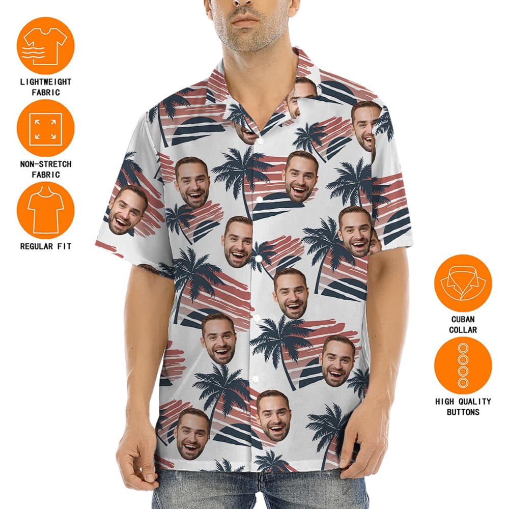Sunset Beach Palm Trees Hawaiian Shirt With Custom 1-4 Faces